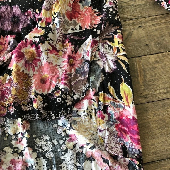 Maeve Dark Floral Black Tunic Top Metallic Boho S - Picture 6 of 7